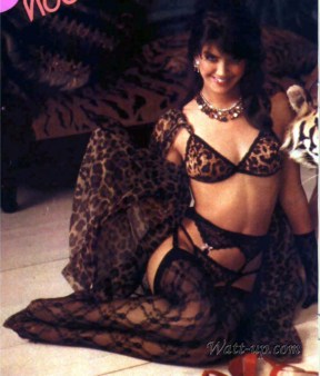 phoebe_cates_modelling_wearing_tiger-print_lingerie