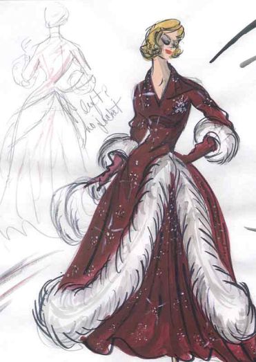white_christmas_costume_designer_edith_head's_intial_sketch_of_rosemary_clooney's_dress_in_final_scene