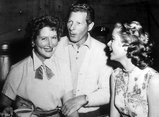white_christmas_danny_kaye_during_break_in_filming_visits_grace_kelly_with_wardrobe_supervisor_ruth_stella_on_set_of_rear_window
